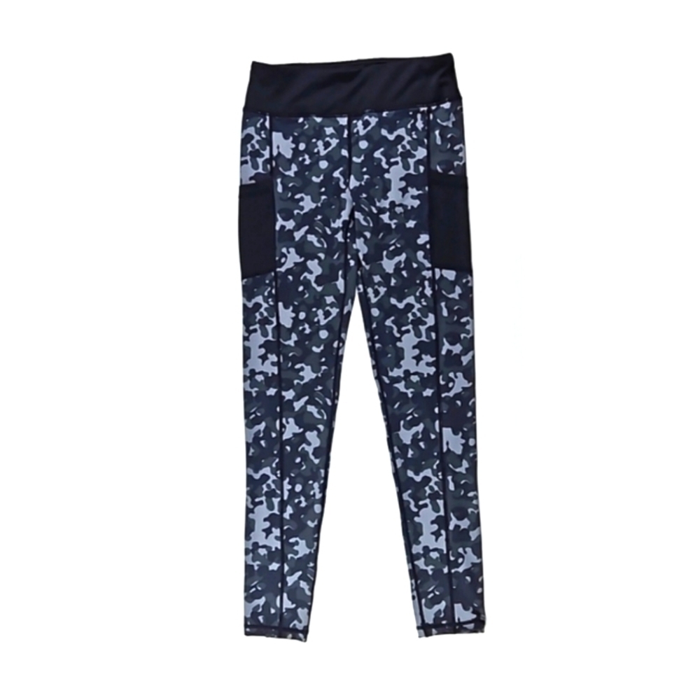 Electric Yoga Camo Print Cargo Workout Leggings Pants, Black Gray, Size M